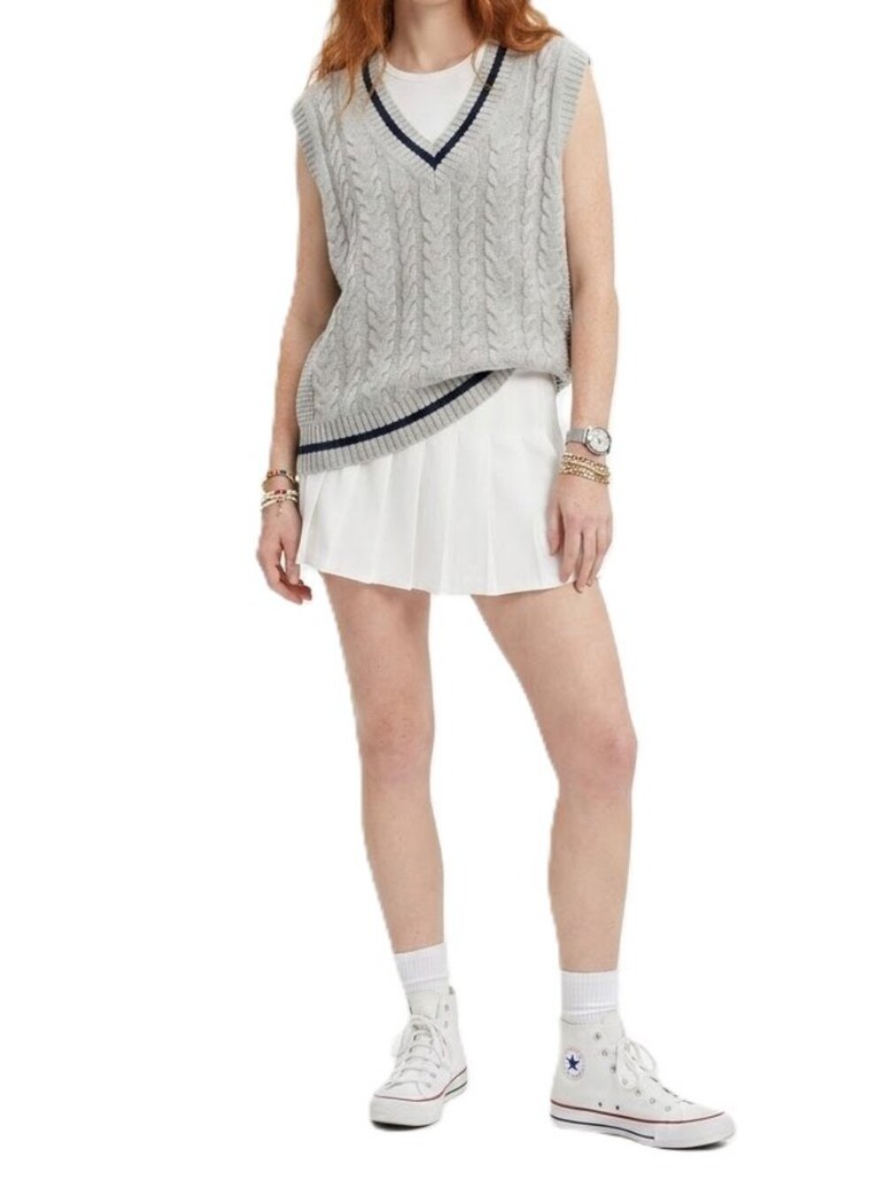 ARITZIA Sunday Best Winston Cable Knit Sweater Vest Small Grey Oversized EUC